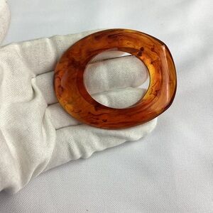 Bakelite Donut Brooch Tortoise Root Beer Large Glossy Tested Chunky Pin, 3”